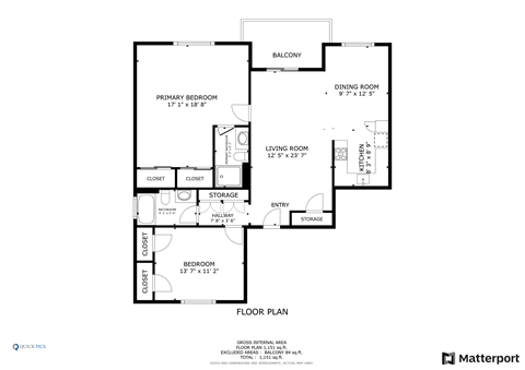 Floor plan for 2 beds, 2 baths, 840 sqft